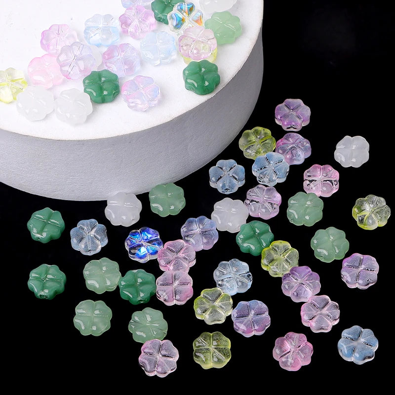 20pcs Glass Four Leaf Flower Shape Beads for Jewelry Making and Crafts