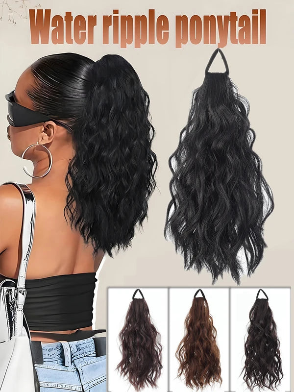 Wavy Curly Ponytail Extensions Hairpiece with Elastic Band for Women