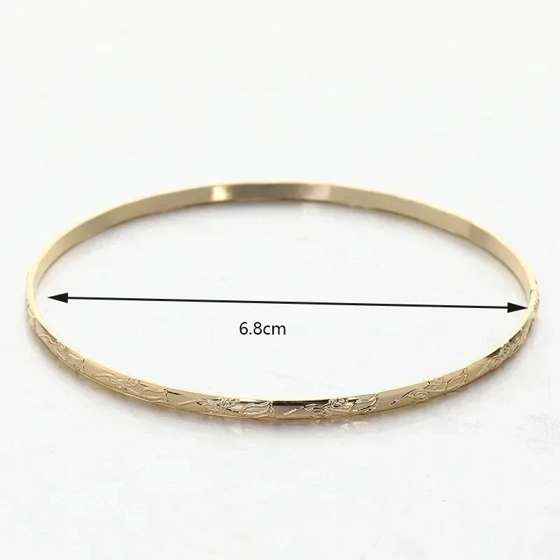 Slim Metal Bangles Layered Cuff Bracelet with Carved Flower Design - Bridal Ethnic Jewelry
