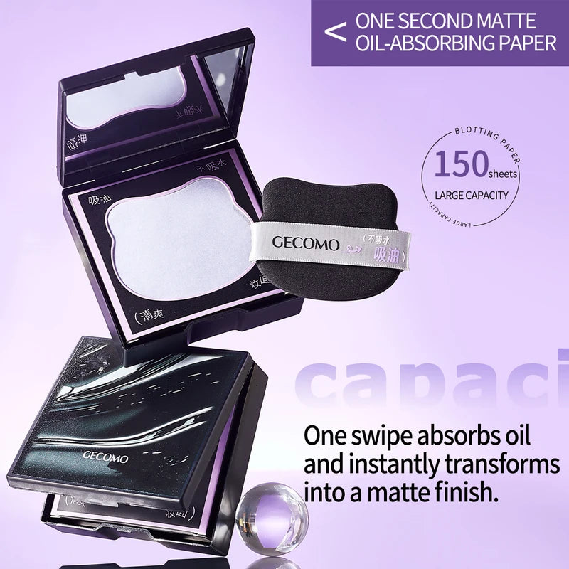 150Pcs Facial Oil-Absorbing Blotting Papers with Case & Puff for Makeup & Oil Control