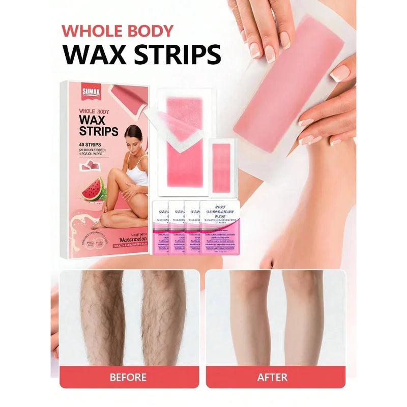 Professional Hair Removal Wax Strips & Soothe Oil Wipes - Summer Depilation Kit