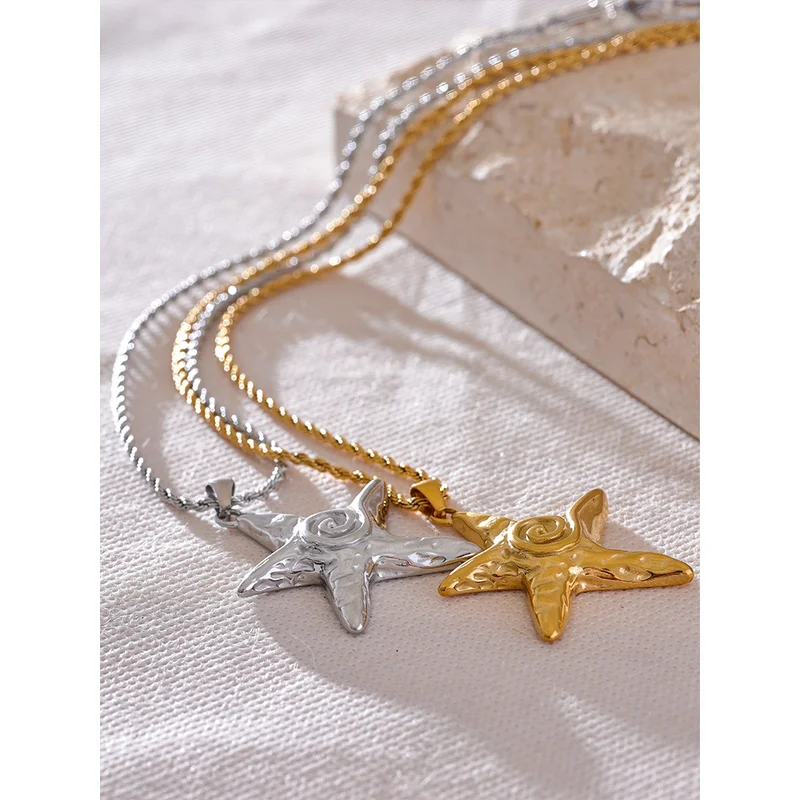 Starfish Pendant Necklace Stainless Steel 18K Gold PVD Plated Statement Jewelry