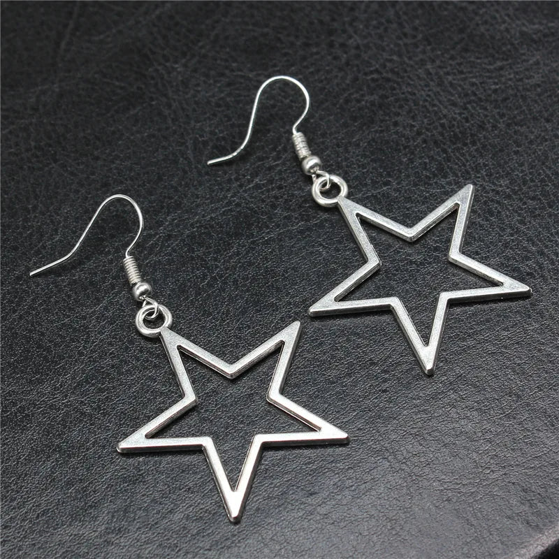 Vintage Drop Earrings Women Silver Star Pendant Jewelry Handmade Antique Style