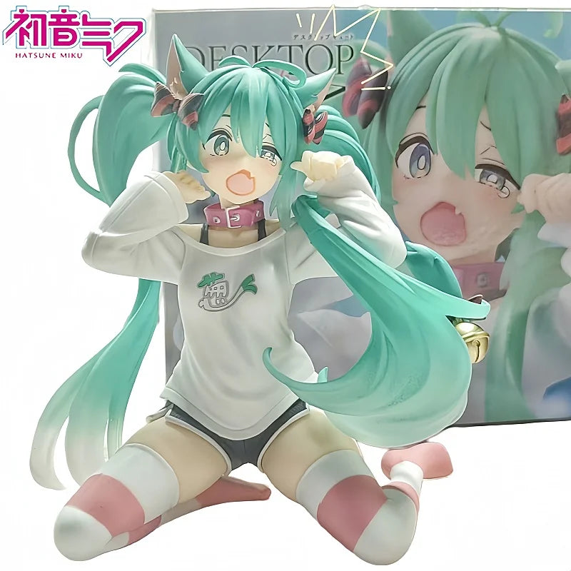 Anime Hatsune Miku Action Figure 12cm PVC Toy with Cat Ear Long Sleeve Outfit - Collectible Gift