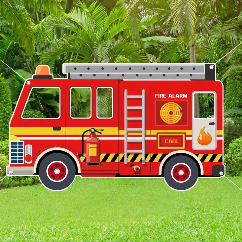 Fire Truck Hollowed Out Photography Props for Fireman Theme Birthday Party Decor