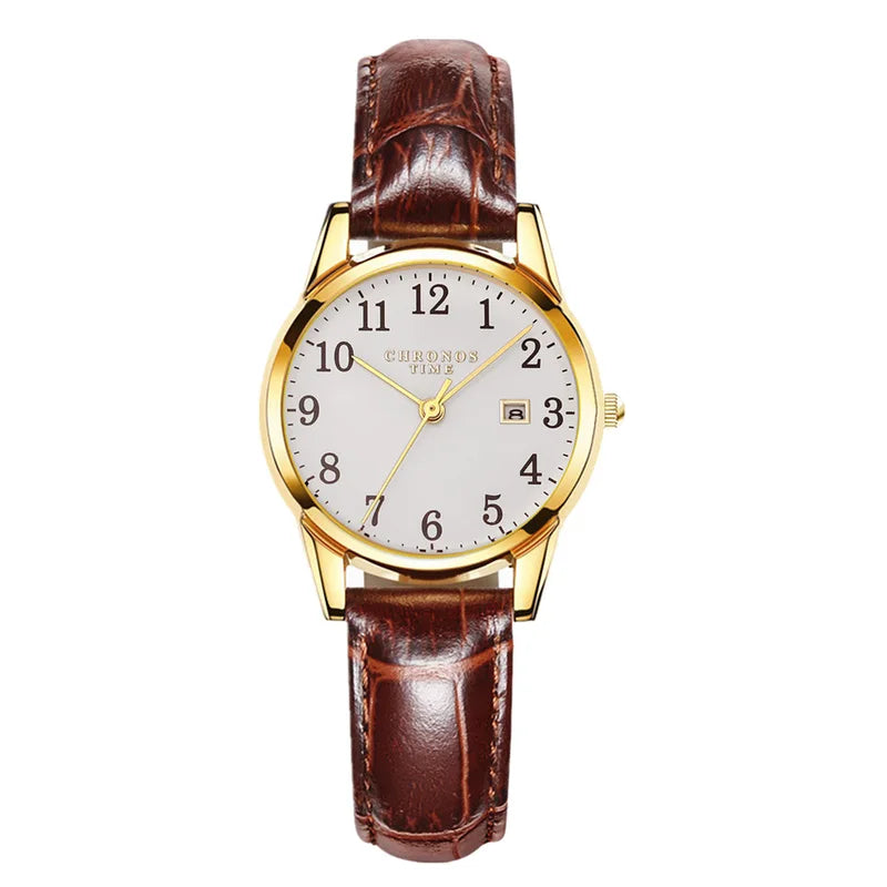 Luxury Women's Quartz Watch Waterproof Date Leather Strap - Multiple Colors