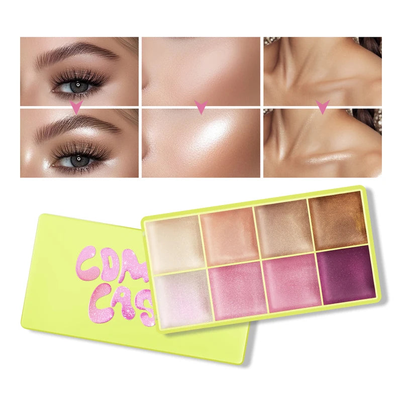 High Gloss Cement Makeup Palette Set with Matte & Shimmer Finishes - Long-Lasting Curve Case