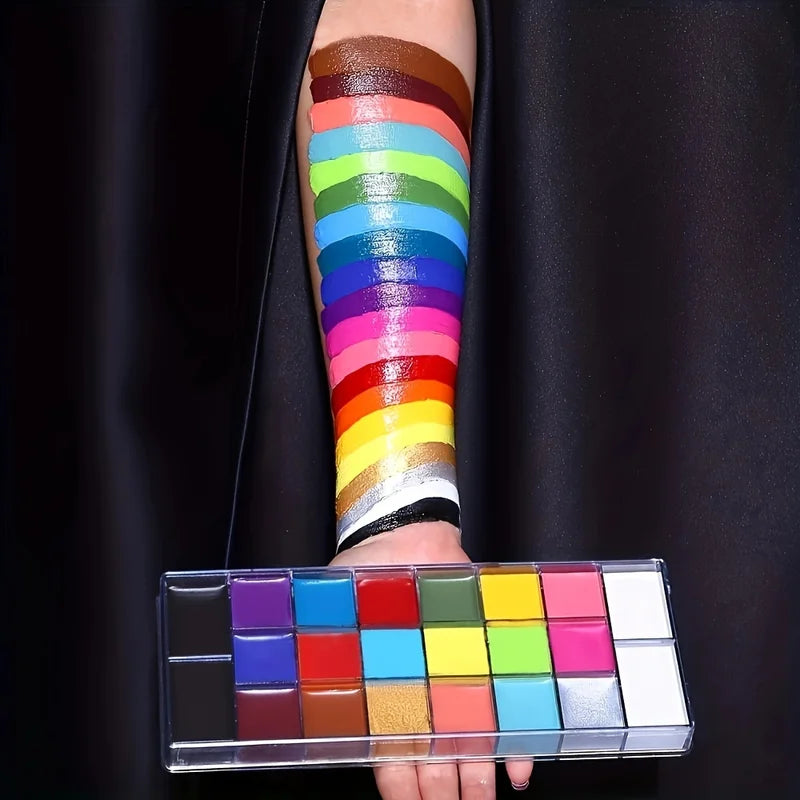 20 Color Oil-Based Body Painting Kit with 10 Brushes - Non-Toxic Face & Body Art for Halloween & Parties