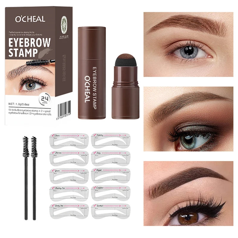 Eyebrow Stamp Shaping Kit Set with Hair Cover Up Powder & Contouring Stick 10 Pieces