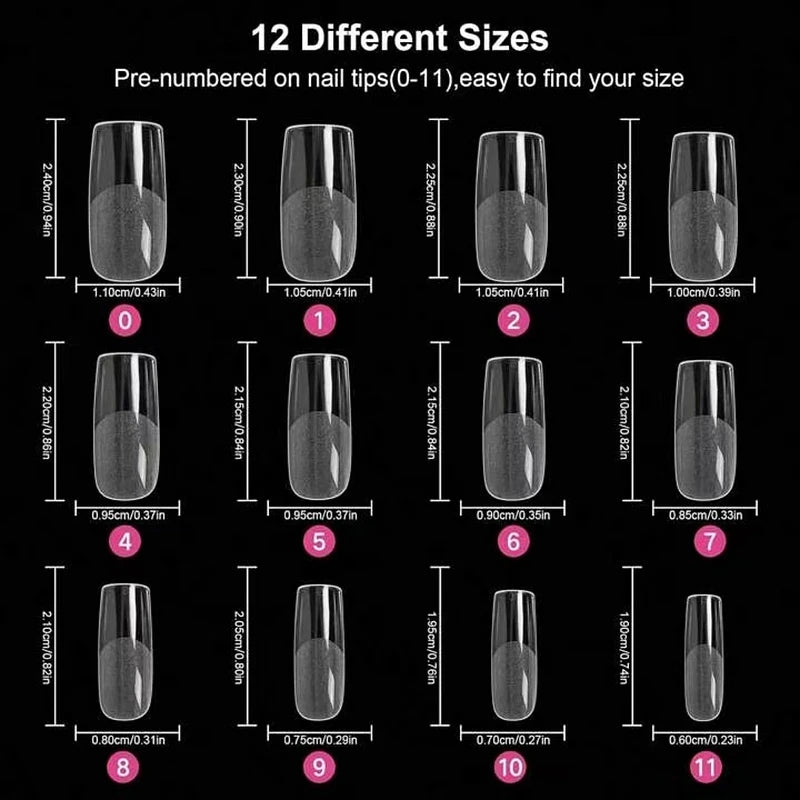 Square Nail Tips 120 Pcs Artificial Full Cover False Nails - 12 Sizes, Easy Application