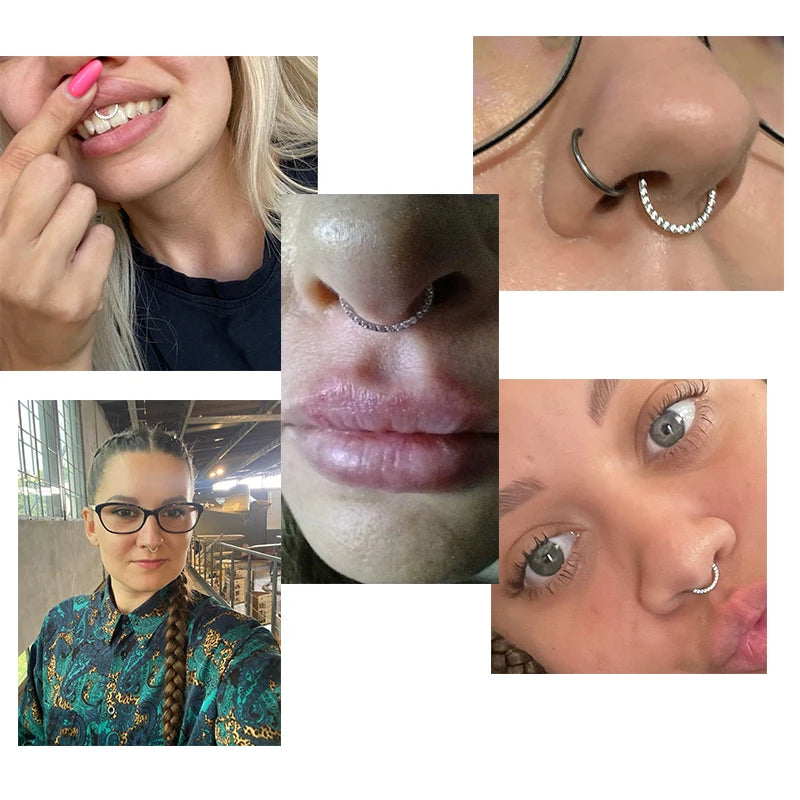 16G Stainless Steel Hoop Nose Ring Clicker Septum Piercing Jewelry