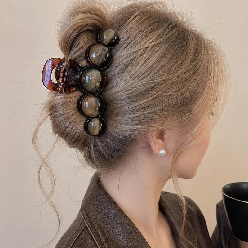Vintage Beaded Hair Claw Clip Large Gradient Acrylic Hair Accessory for Women