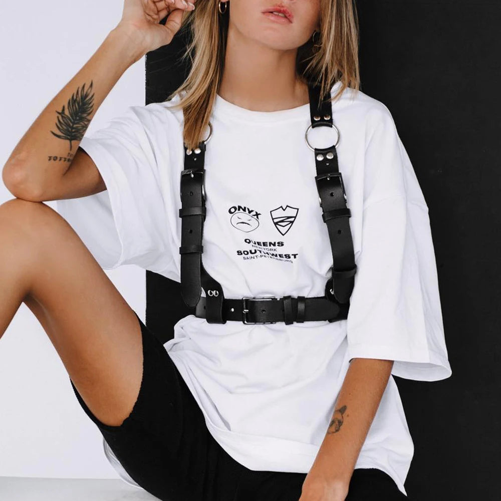 PU Leather Punk Suspender Body Harness for Halloween Club Gothic Style