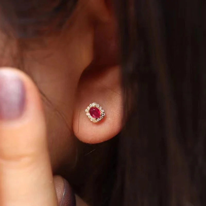 Elegant Red Cubic Zirconia Stud Earrings in Gold Tone - Wedding Jewelry for Women