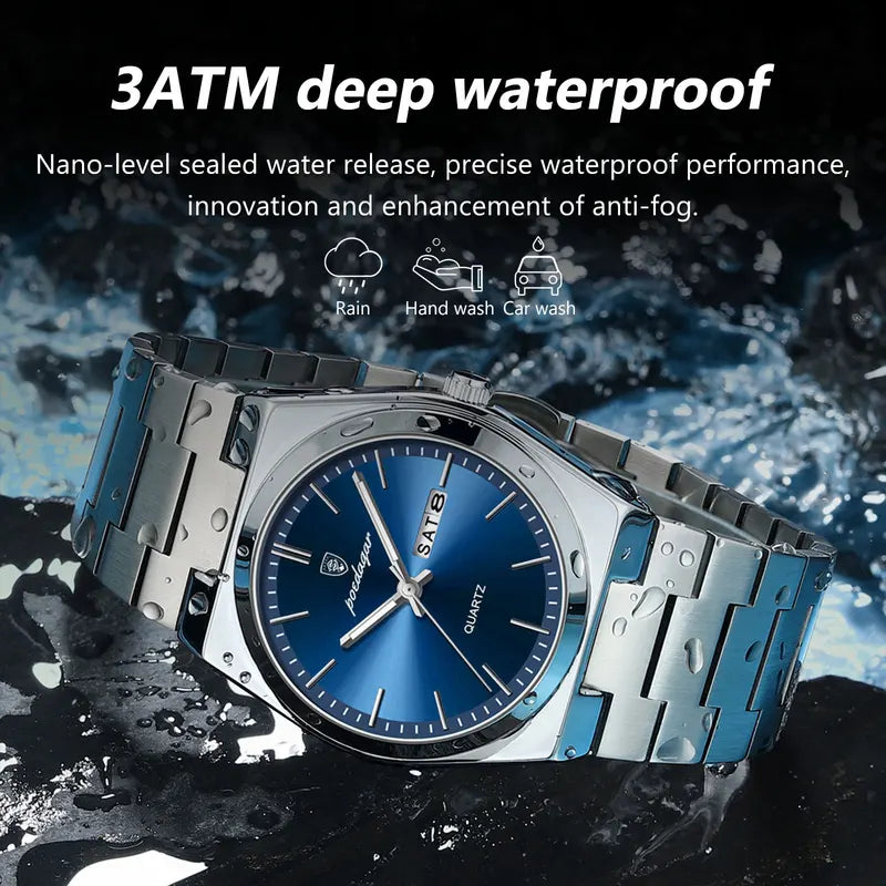 Luxury Waterproof Men's Watch with Luminous Dial and Date Function
