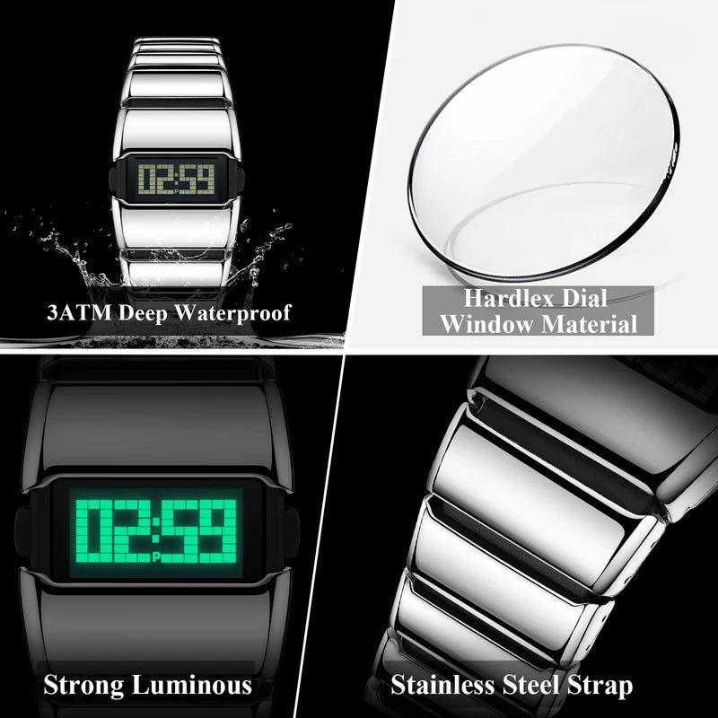 Digital Men’s Sports Watch Waterproof Alarm Date Stainless Steel Sport Watch