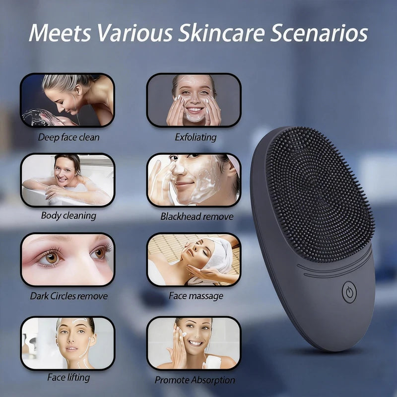 Electric Silicone Facial Cleansing Brush with Sonic Vibration Deep Cleanse