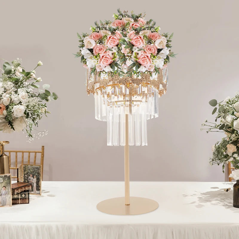 Crystal Flower Stand Wedding Display Rack Modern Tabletop Floral Holder Gold Acrylic