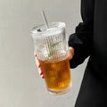 600ML Glass Coffee Cup with Lid and Straw - Transparent Drinkware