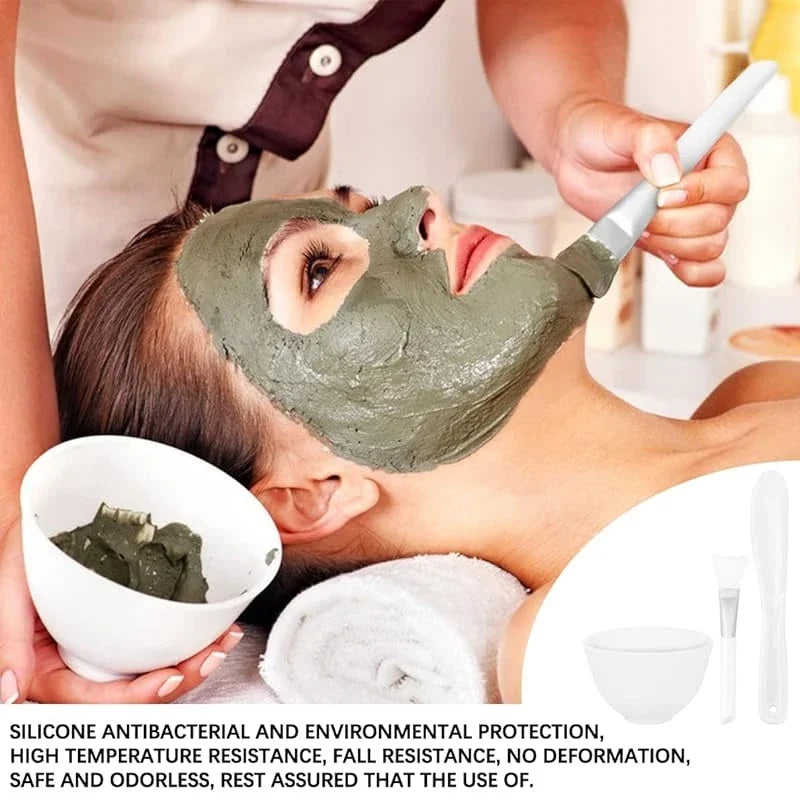 Silicone Face Mask Mixing Bowl Set with Applicator and Measuring Spoon - Skincare Tools