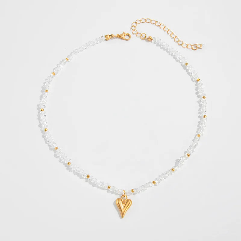 Gold Heart Pendant Necklace for Women Boho Geometric Crystal Jewelry Valentine's Gift