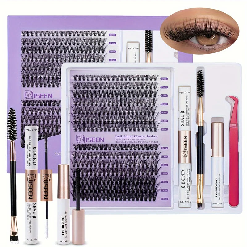 DIY Lash Extension Kit with Clusters, Bond & Seal Remover, Tweezers & Brush - Multiple Colors