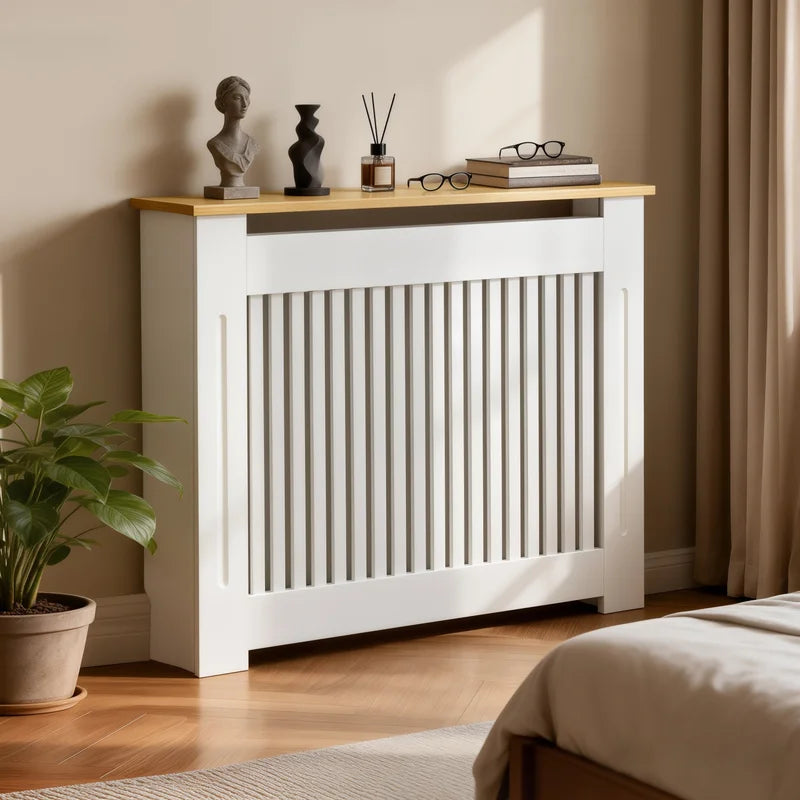 Radiator Cover for Home & Office - MDF Wood Grain Heating Guard with Protective Panel