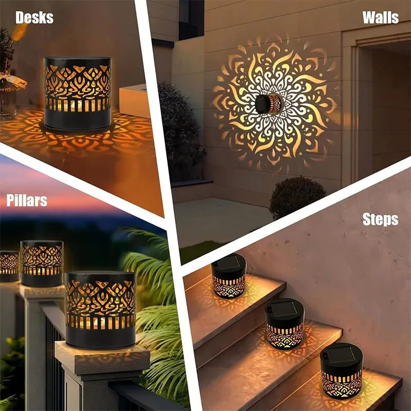 Solar Mandala Wall Light Outdoor Garden Fence Projector Lamp Waterproof Decor
