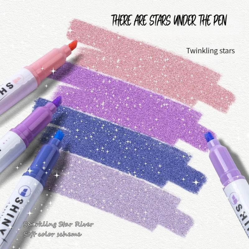 Kawaii Glitter Highlighter Pen Set - Pastel Fine Markers for Scrapbooking & Stationery