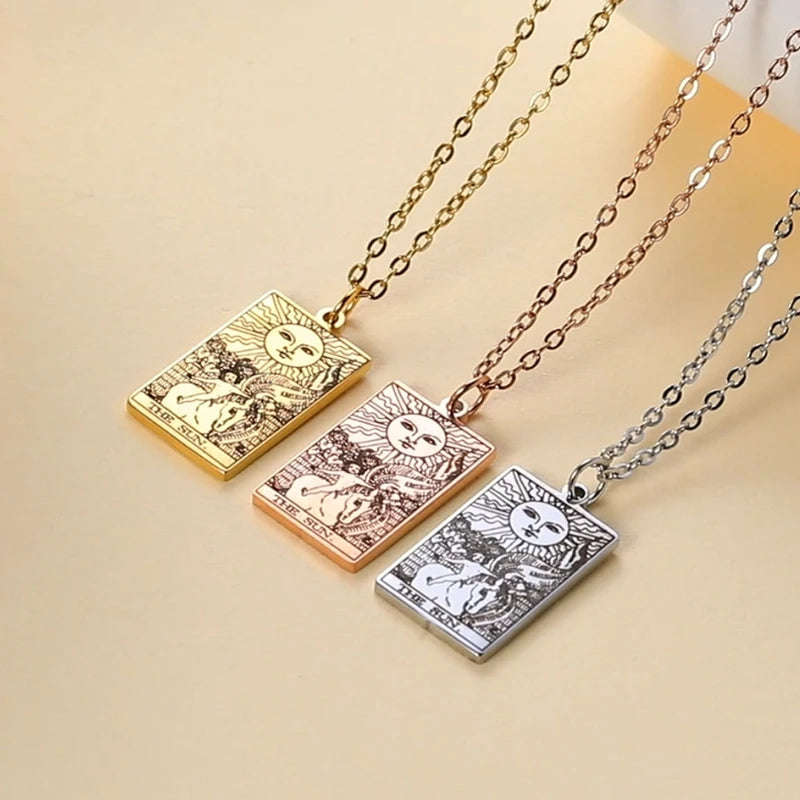 Tarot Card Necklace Major Arcana Divination Jewelry Stainless Steel Gift for Women Men