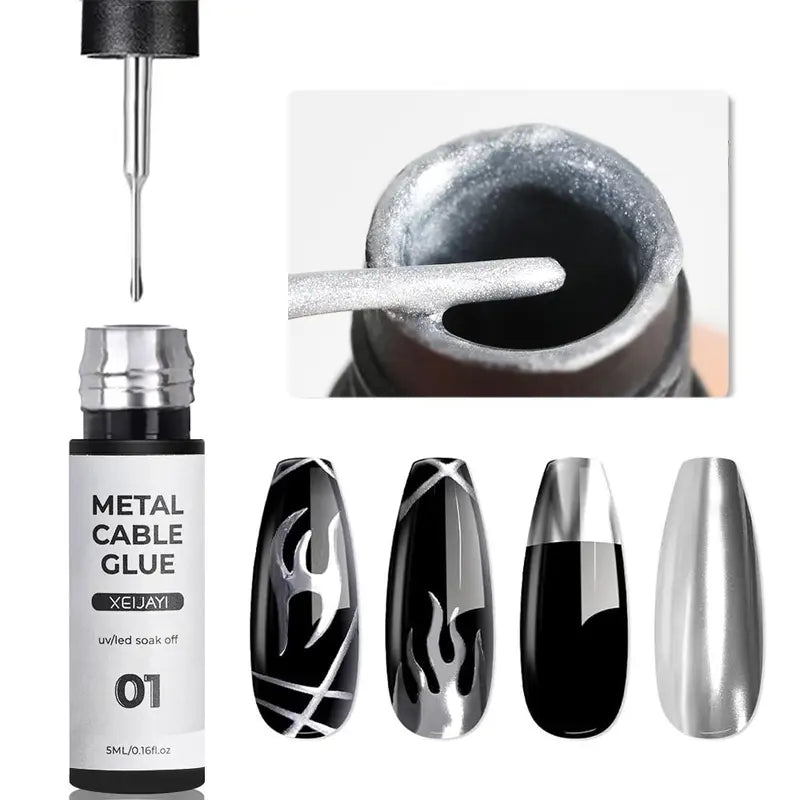 Metallic Nail Gel Polish with Mirror Effect & Brush - UV Soak Off Chrome Art Kit