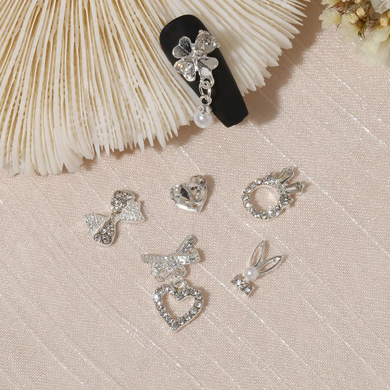 Shaped Rhinestones Nail Charms 10/15pcs Metal Heart Bowknot Nail Art Decorations
