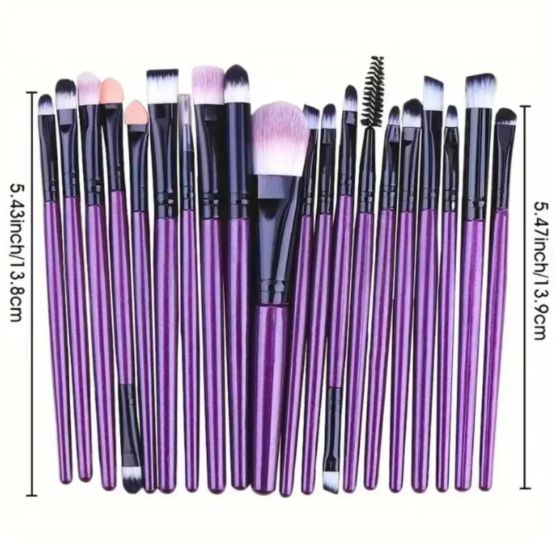 20-Piece Makeup Brush Set with Soft Wool Bristles & Multiple Handle Colors
