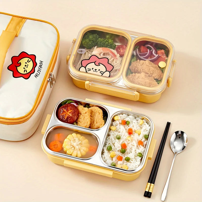 Portable Bento Box with 2/3/4 Grid Sections, Leak-Proof Stainless Steel Lunch Container for Kids