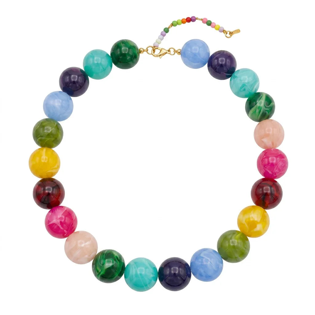 Bohemia Acrylic Chunky Beads Necklace with Zircon Pendant - Water Drop Shape, Y2K Beach Jewelry