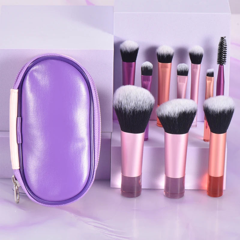 Mini Makeup Brush Set - Portable Travel Cosmetic Tool with Multiple Colors