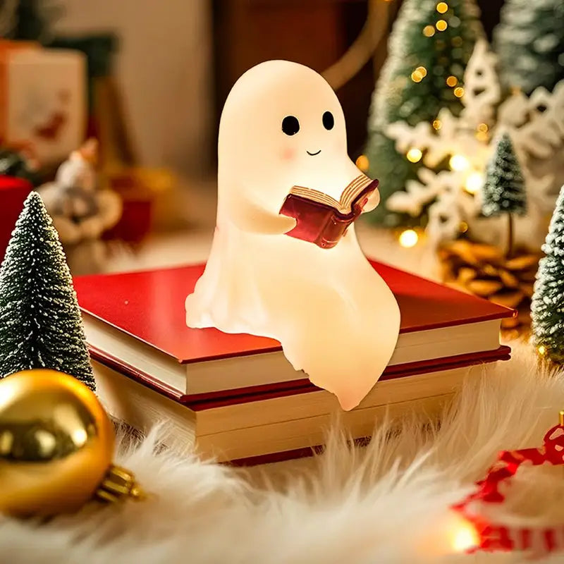 Cute Ghost Reading Book Lamp - Halloween Night Light for Bedroom & Decor