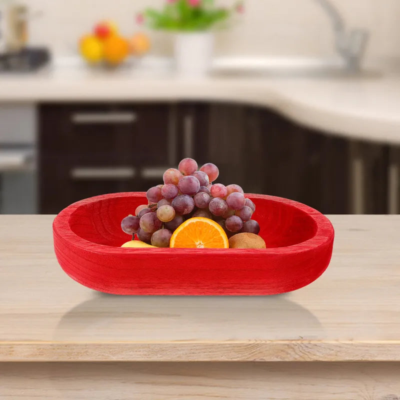 Large Wooden Oval Fruit Serving Tray Multi-Function Snack & Dessert Platter