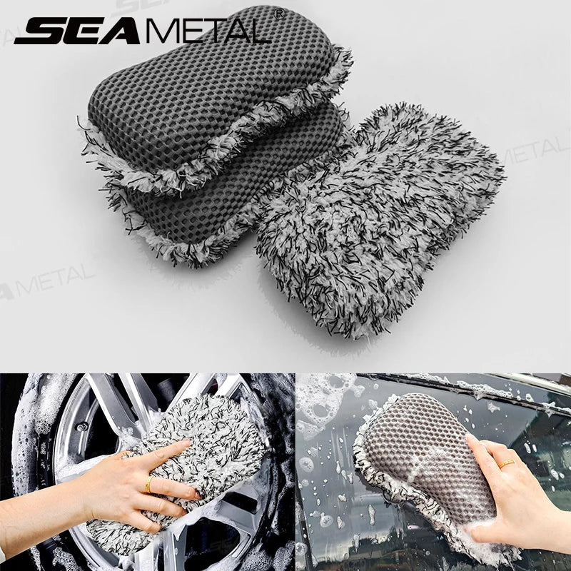 Microfiber Car Wash Sponge Two-Sided Plush Massage Net Wheel Cleaner Scratch-Free