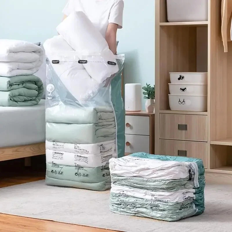 Large No Pump Vacuum Storage Bags for Clothes & Blankets - Space Saving Compression Bags