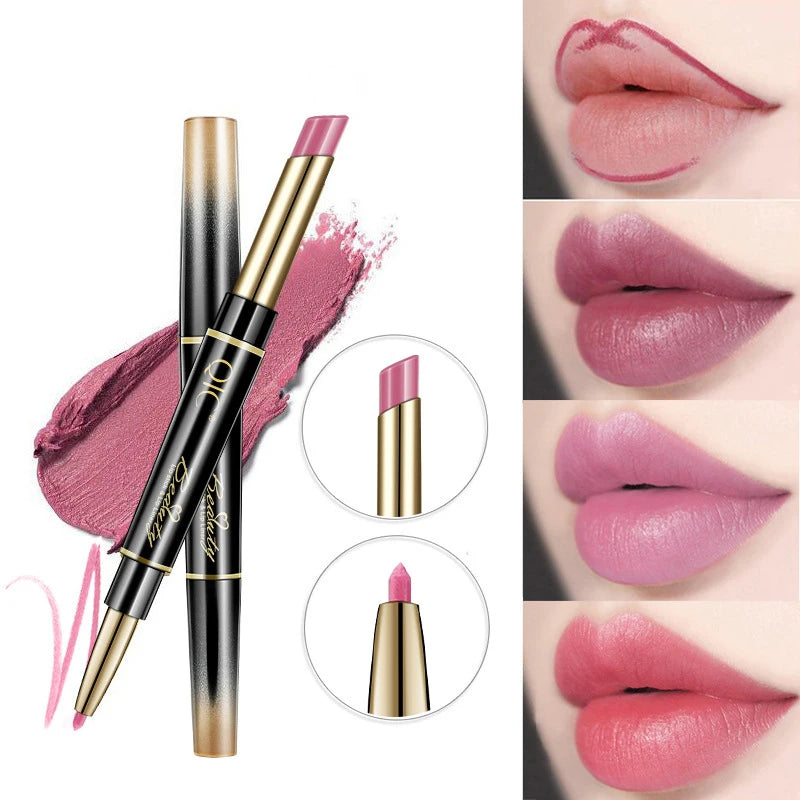 2-in-1 Waterproof Lip Liner and Matte Lipstick Pencil - Long Lasting Makeup