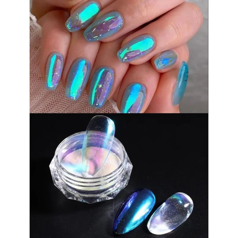 Holographic Mirror Nail Powder Glitter Dust - Mermaid Effect, Long-Lasting, Easy to Apply