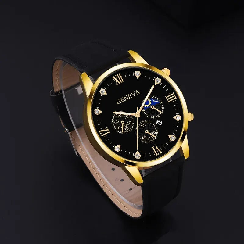 Men's Luxury Quartz Watch Set - Business Casual Round Dial with Calendar - 2 Pieces