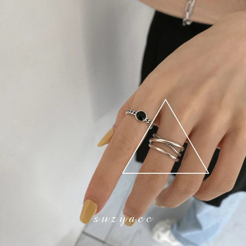 Sterling Silver Geometric Double Layer Rings for Party & Gift - Multiple Colors