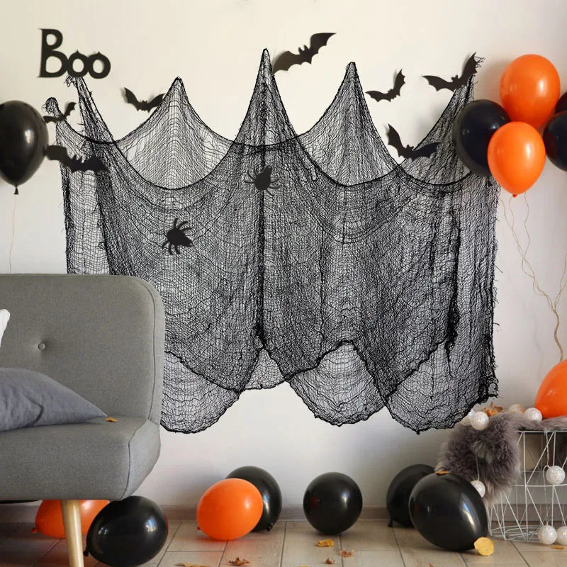 Halloween Spider Web Decorations - Black Gauze for Haunted House & Party Scenes