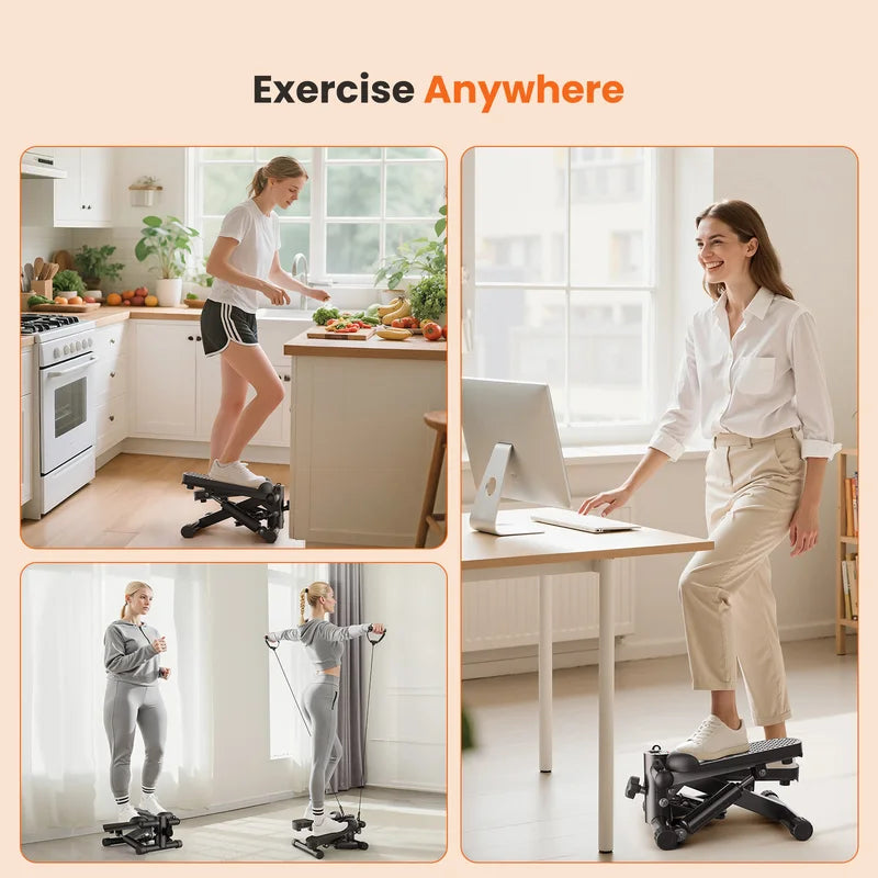 Mini Stepper with Resistance Bands 300 LBS Capacity Compact Cardio Equipment