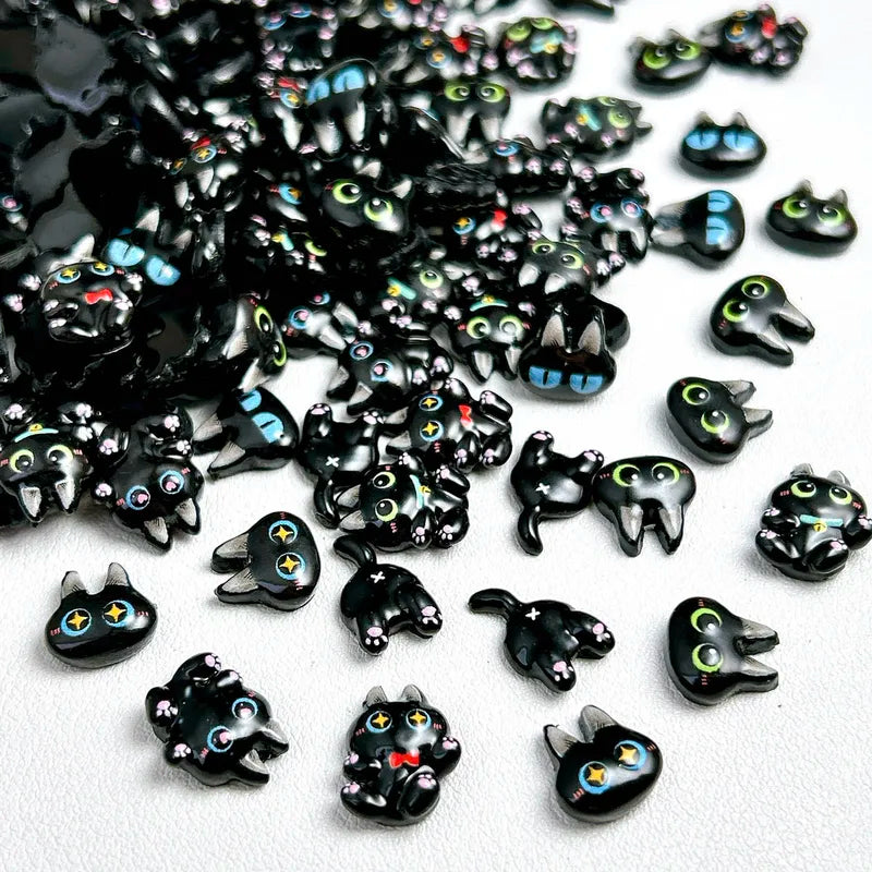 30PCS Kawaii Black Cat Resin Nail Charms Luminous Nail Art Decorations
