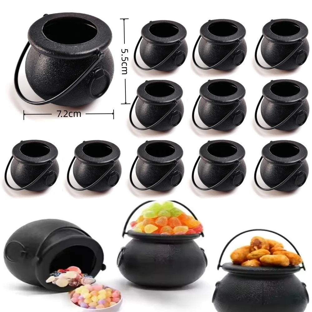 Mini Black Cauldron Set for Halloween & St. Patrick’s Day - 12 Pack Candy & Treat Holders