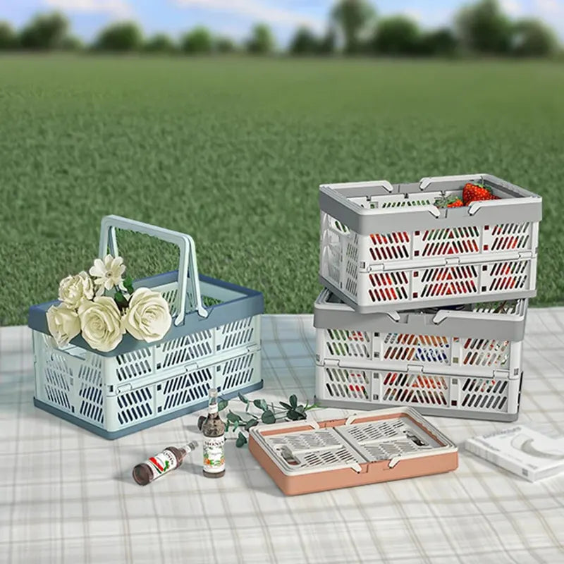 Foldable Plastic Storage Basket for Fruits and Vegetables - Portable, Space-Saving Design