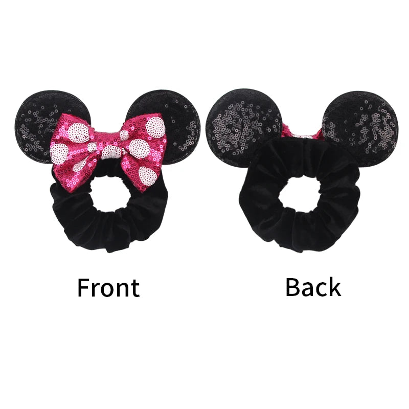 Velvet Hair Scrunchies with Mouse Ears for Girls & Women - Bow Headbands & Ponytail Accessories